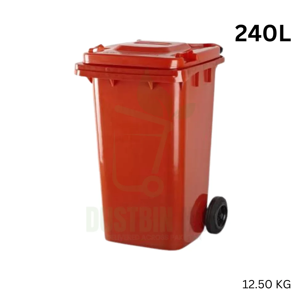 Dustbin 240 litre with tires – red - dustbinhub.pk
